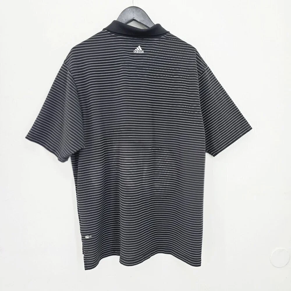 Adidas Black White Striped Climalite Polo Shirt Men Size XL